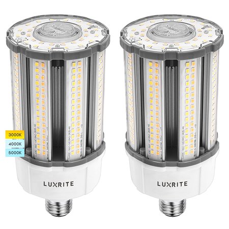 LUXRITE COB LED Corn Bulbs 18/27/36W3 CCT Selectable Up to 5450LM 100-277V E26 Base 2-Pack LR41605-2PK